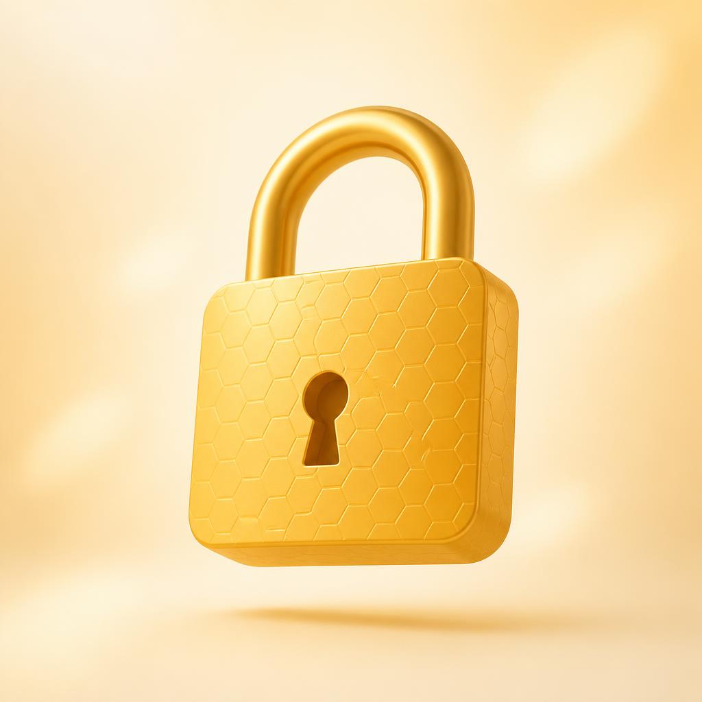 Golden honeycomb padlock symbolising BizzBee's trusted network
